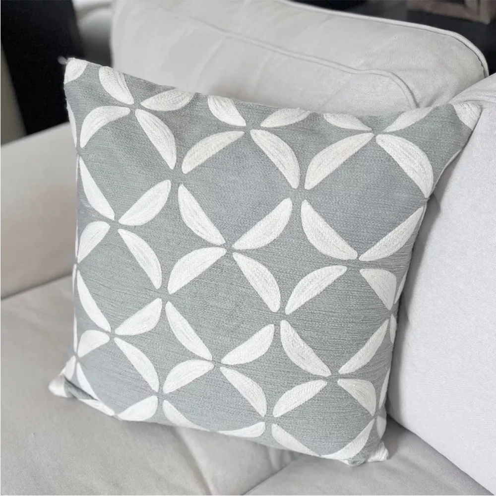 West Elm Textured Geo Leaf Petal - Blue Gray Cream Pillow Cover 20